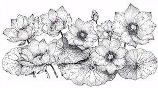 水墨风手绘荷花图案