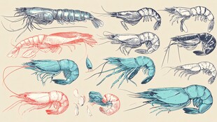 手绘多彩鲜虾插画集