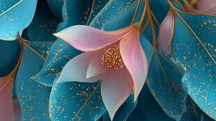 梦幻蓝叶粉花的唯美景致