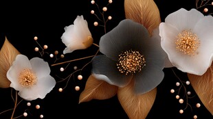 黑白金花卉装饰图案