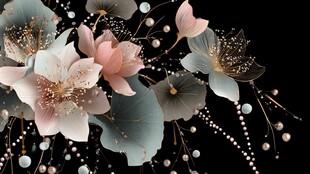 梦幻花朵与珍珠装饰图案