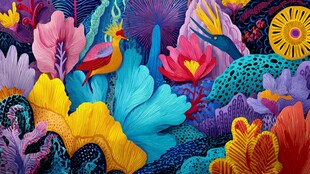 梦幻多彩的植物与飞鸟世界