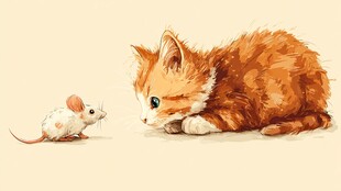 小猫与小鼠的对视瞬间