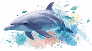 跃动的海豚水彩艺术插画