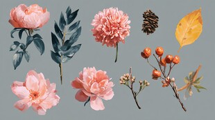 手绘花卉与自然元素组合