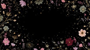 黑色背景的缤纷花卉边框