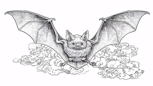 飞翔的蝙蝠与云朵图案