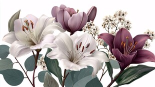 优雅百合花卉插画