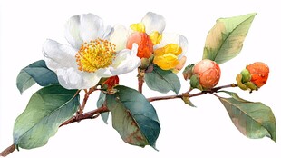 白色山茶花绽放枝头