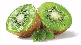 水彩画中的新鲜切开猕猴桃