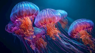 梦幻炫彩的深海水母群