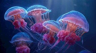 梦幻水母在深海优雅舞动