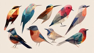 多彩几何风格鸟类插画集