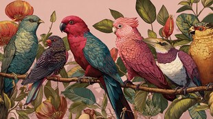 多彩鹦鹉栖于繁花枝头