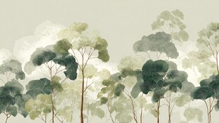 水墨风树林风景插画