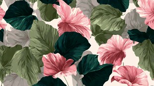 粉色花卉绿叶图案背景