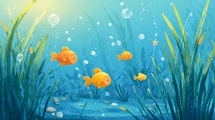 海底金鱼畅游梦幻水草间
