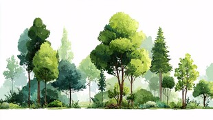 清新森林水彩风景插画