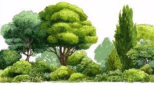 葱郁多样的园林树木景观