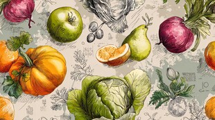 手绘多彩果蔬图案背景