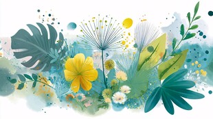清新水彩风花卉绿植插画
