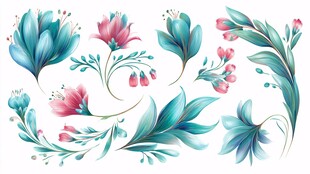 水彩花卉植物装饰元素集