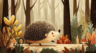 森林中漫步的可爱小刺猬