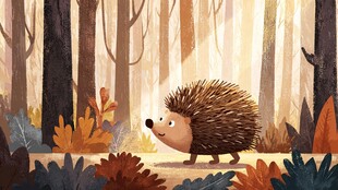 森林中漫步的可爱小刺猬