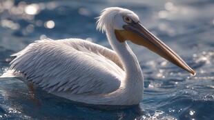 优雅白鹈鹕水中悠然游弋