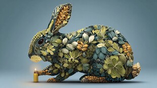 花叶拼构的创意兔子摆件