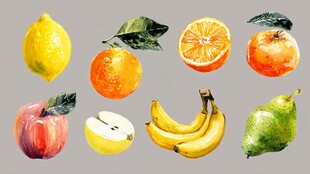 水彩绘多彩水果集合