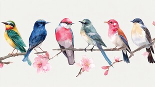 枝头彩鸟伴繁花