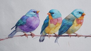 三只多彩鸟儿栖于枝头