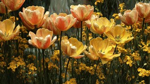 绚丽多彩的郁金香绽放