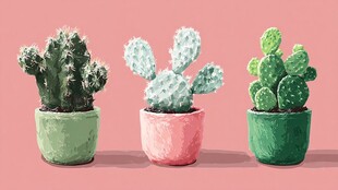 三盆可爱仙人掌盆栽