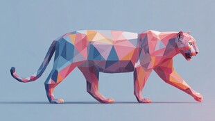 低多边形风格彩色行走老虎