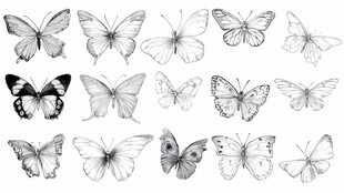 手绘蝴蝶集合插画素材