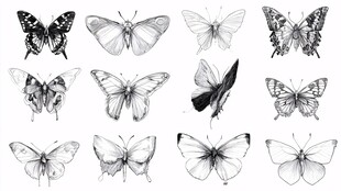 黑白手绘蝴蝶集合