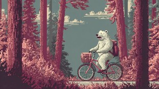 白熊骑行于梦幻森林间