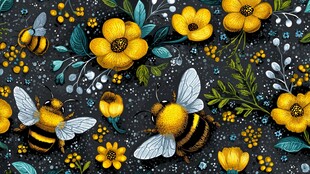 蜜蜂与繁花的梦幻图案