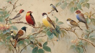 枝头群鸟绘就灵动景致