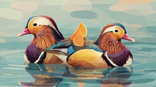 水中双鸳鸯 色彩绚丽如画