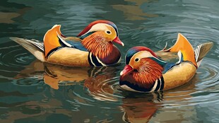 双鸳鸯水中悠游