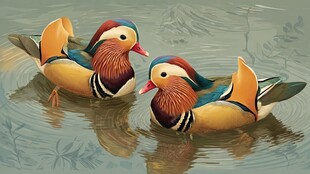 水中双鸳鸯 色彩绚丽迷人