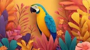 五彩鹦鹉置身缤纷植物间