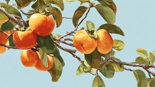 枝头硕果累累的橙黄柿子