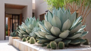 庭院中的大型龙舌兰与仙人掌