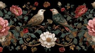 花鸟相依的中式典雅图案