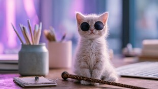 酷萌小猫端坐办公桌面