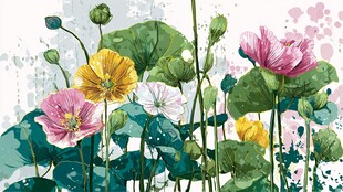 多彩花卉水彩插画